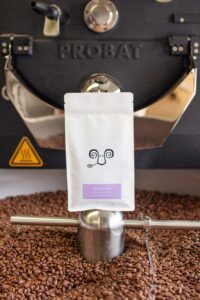 Ethiopia retail bag on top of roaster