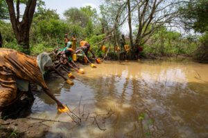 A Group of Women Collecting Water From Lake