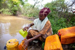 Woman Pouring Water Into Jerry Can